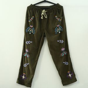 Baziszt Neon Pants Trouser Bead Embellished Corduroy Cotton Khaki M NWD 284681